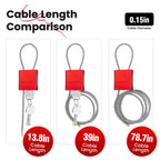 BOZZYS Cable Padlock with 3 Keys | L 1.15ft(0.35m),D 1/6in(4mm) Adjustable Steel Cable Lock | Aluminum Locks for Bikes, Gate, Lockers & Outdoor Gear | Weatherproof & Red