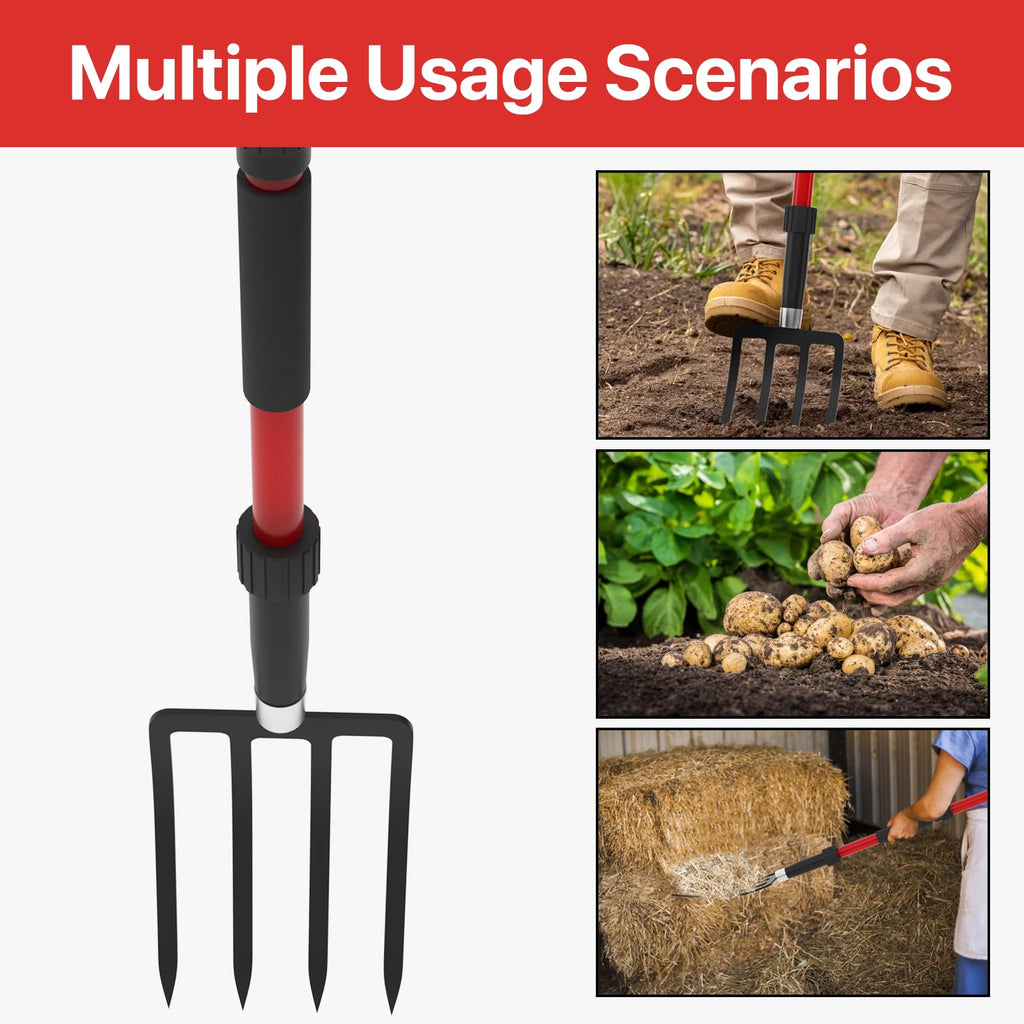 COSITA Pitch Fork for Garden, 44-Inches Pitchfork with Fiberglass Handle, Gardening Spading Fork with 4 Metal Tines, Heavy Duty Pitchfork for Manure, Mulch, Digging, Aeration, Red