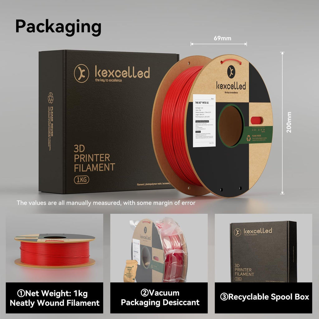 kexcelled Clear PETG Filament 1.75mm,High Light Transmittance Transparent PETG 3D Printer Filament 1kg Spool (2.2lbs), Upgrade Stronger Toughness Printing Consumables, Dimensional Accuracy +/-0.03mm
