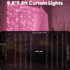 suddus Curtain Lights for Bedroom, 300 Led 9.8ft x 9.8ft Hanging String Lights Outdoor, Fairy Curtain Lights for Backdrop, Window, Wall, Wedding, Party,Birthday Decoration,Pink