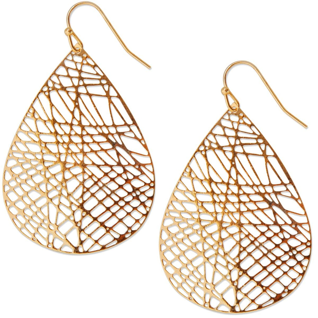 Gold Tone Dangle Earrings for Women - Large Filigree Boho Dangly Teardrop