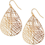 Gold Tone Dangle Earrings for Women - Large Filigree Boho Dangly Teardrop