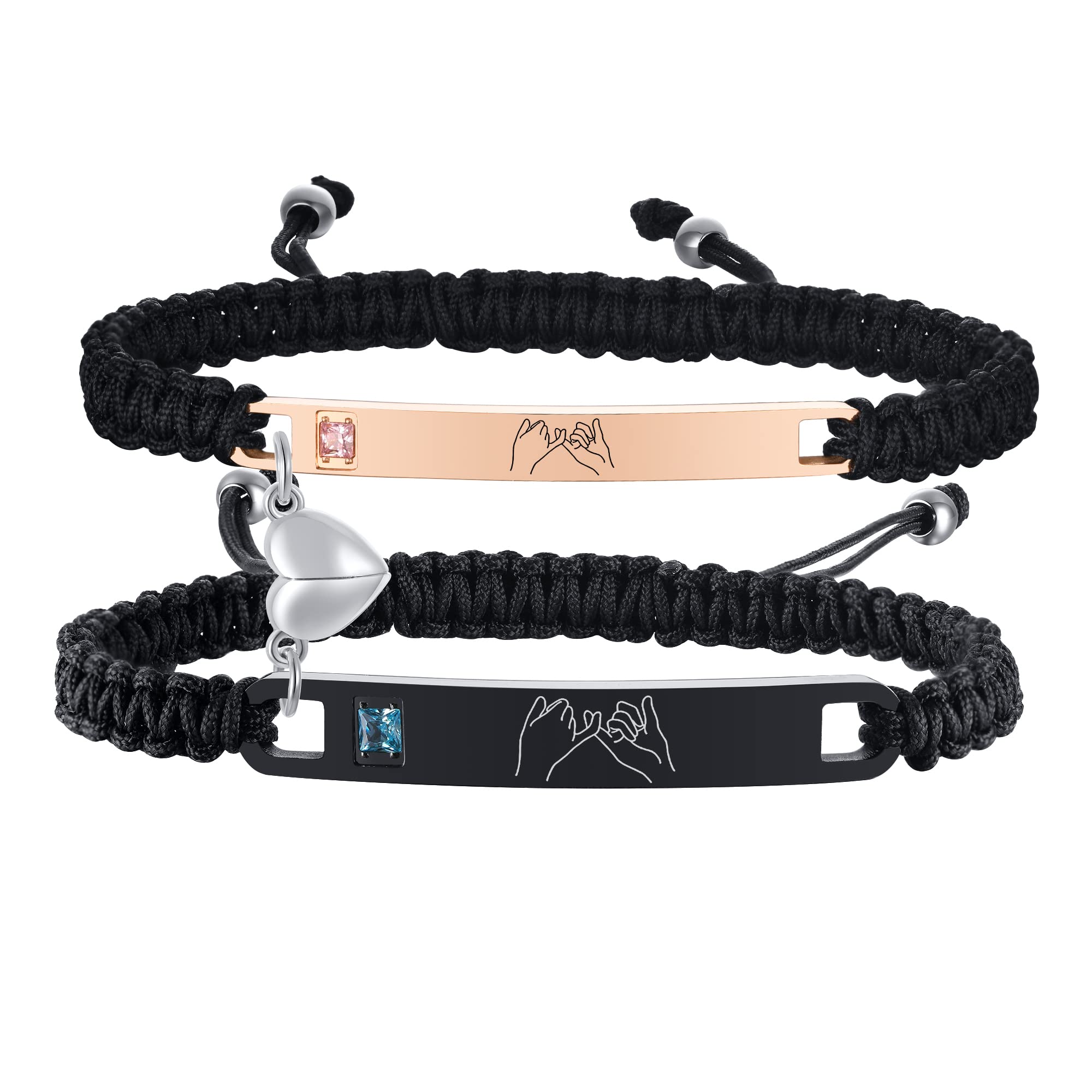 MEALGUET Pinky Promise Couple Bracelet for him her, Hand Braided Couple Bracelets Set Mutual Attraction Relationship Bracelet Personalized Gift for Men Women, Handmade