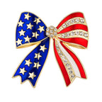 4th of July Pins, American Flag Enamel Pins, Gold Bow Brooches for Women