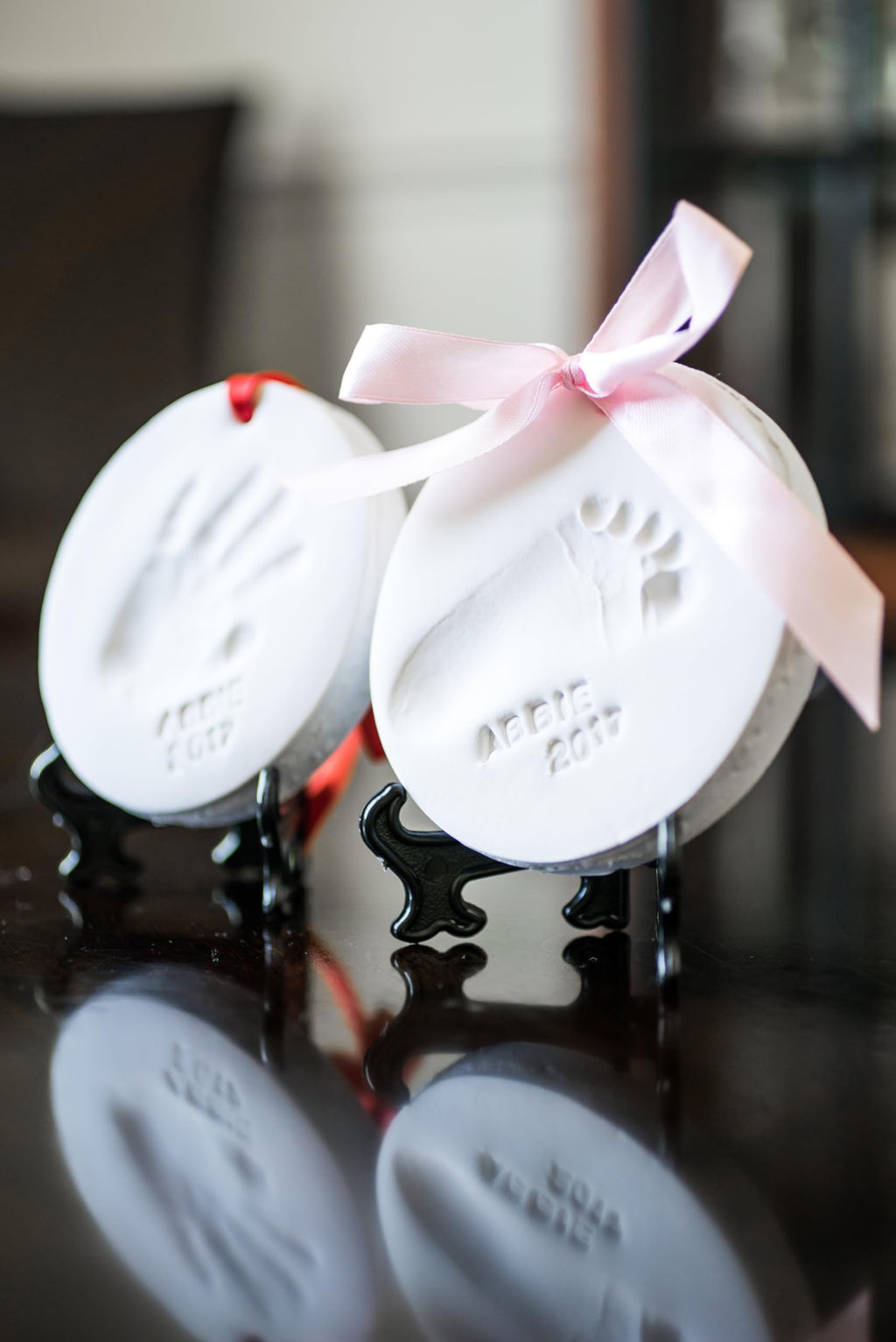 Little Hippo Baby Ornament Keepsake Kit (Newborn Bundle) - 2 Easels, 4 Ribbons & Letters! Handprint and Footprint Clay Casting Kit for Baby Shower Gifts, Boys & Girls