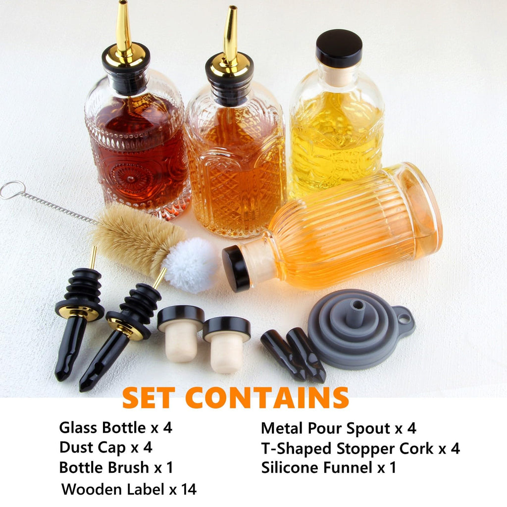 Shining Craft Syrup Dispenser Bottles Set, 4 Pack 7 OZ Bottles With Metal Pour Spout and Labels for Syrups, SC055 (4 Pack)