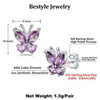 Bestyle Butterfly Earrings for Women Sterling Silver June Birthstone Alexandrite Butterflies Stud Earring Funny Cute Cubic Zirconia Earring Jewelry Mom Wife Grandma Daughter Birthday Gifts