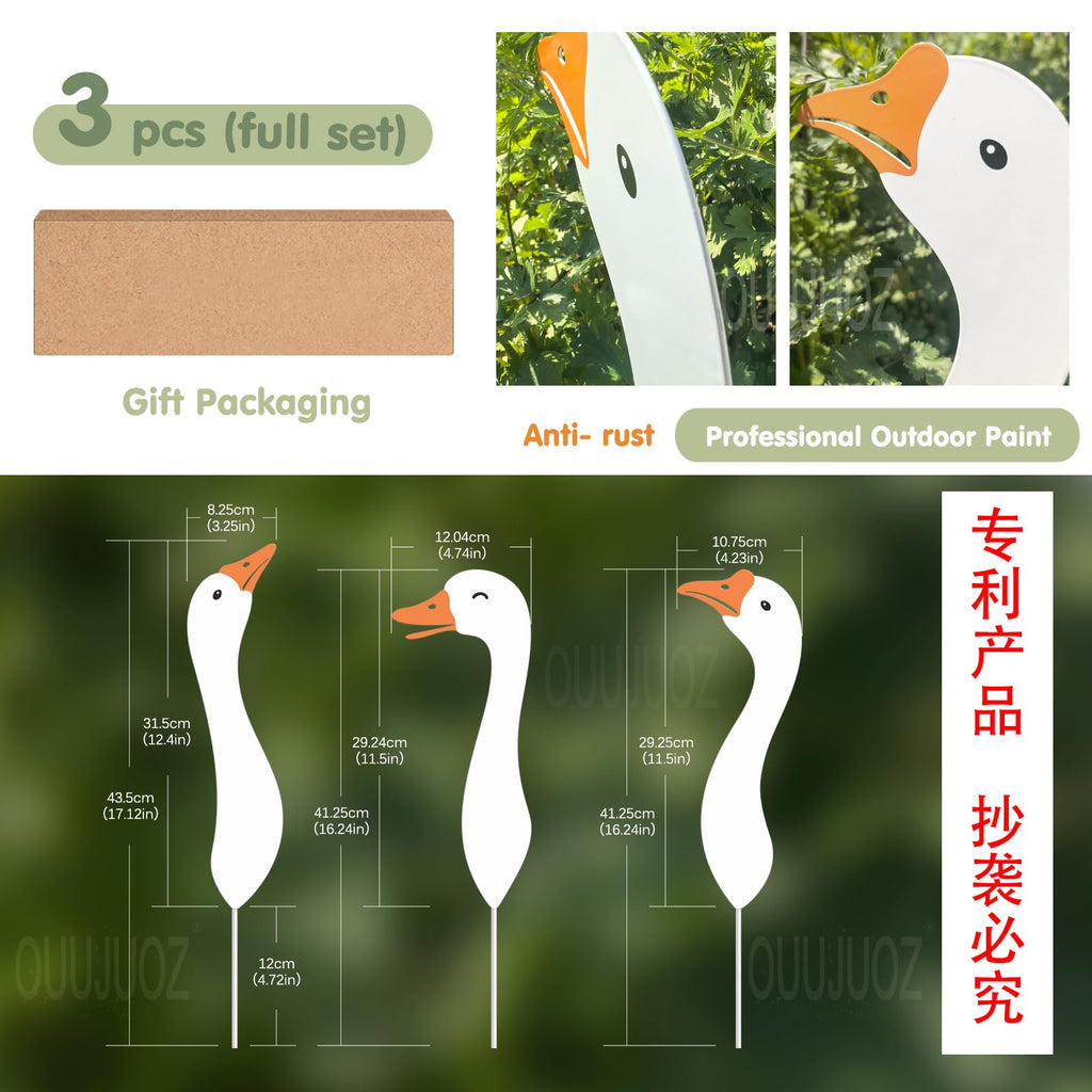 OUUJUOZ Metal Outdoor Goose Statue - Garden & Yard Decor, 17" Lawn Goose Figurine with Vibrant Rust-Resistant Finish, Weatherproof Metal Goose Decor for Patio, Entryway or Garden Gifts for Women