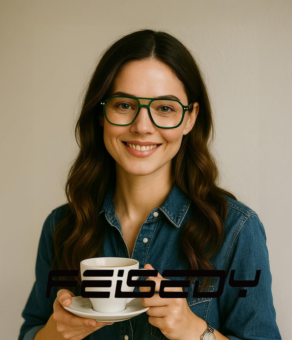 FEISEDY Retro Aviator Reading Glasses Square Readers with Spring Hinge Blue Light Reading Glass for Women Men B0068 Green 1.5x