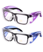 UNCO- Safety Glasses Over Eyeglasses, 2 Pack, Dark Blue and Purple Handle, Anti Fog Safety Goggles Over Glasses, Protective Eyewear