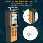 Manometer, Professional Air Pressure Meter, Dual-Port HVAC Digital Manometer Gas Pressure Tester,12 Selectable Units Differential Pressure Gauge, (Included Battery)