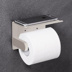 VAEHOLD Self Adhesive Toilet Paper Holder with Phone Shelf SUS 304 Stainless Steel Wall Mounted Toilet Paper Roll Holder - Rustproof and Bathroom Washroom Tissue Roll Holder with Shelf -Beige