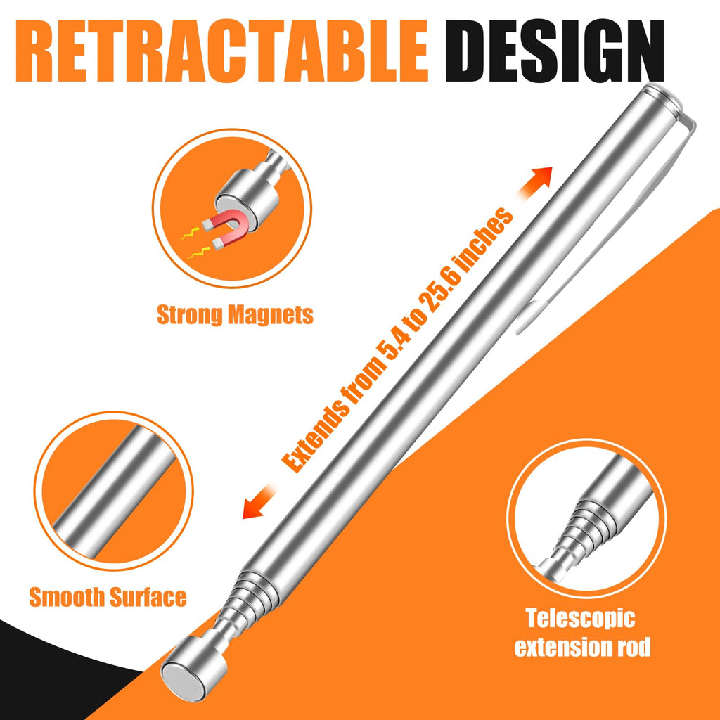 4Pcs Telescoping Magnetic Pickup Tool with 40lb Pull Force, 30in Telescopic Strong Magnet Sticks, Non-Slip Long Extendable Magnet Pickup Tools, Magnetic Nail Picker Upper for Technicians Mechanics