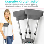 Vive Crutch Pads & Hand Grips - Padding for Walking Arm Crutches - Universal Underarm Padded Forearm Handle Pillow Covers for Hand Grips - Soft Foam Armpit Accessories for Adults, Kids (Gray)