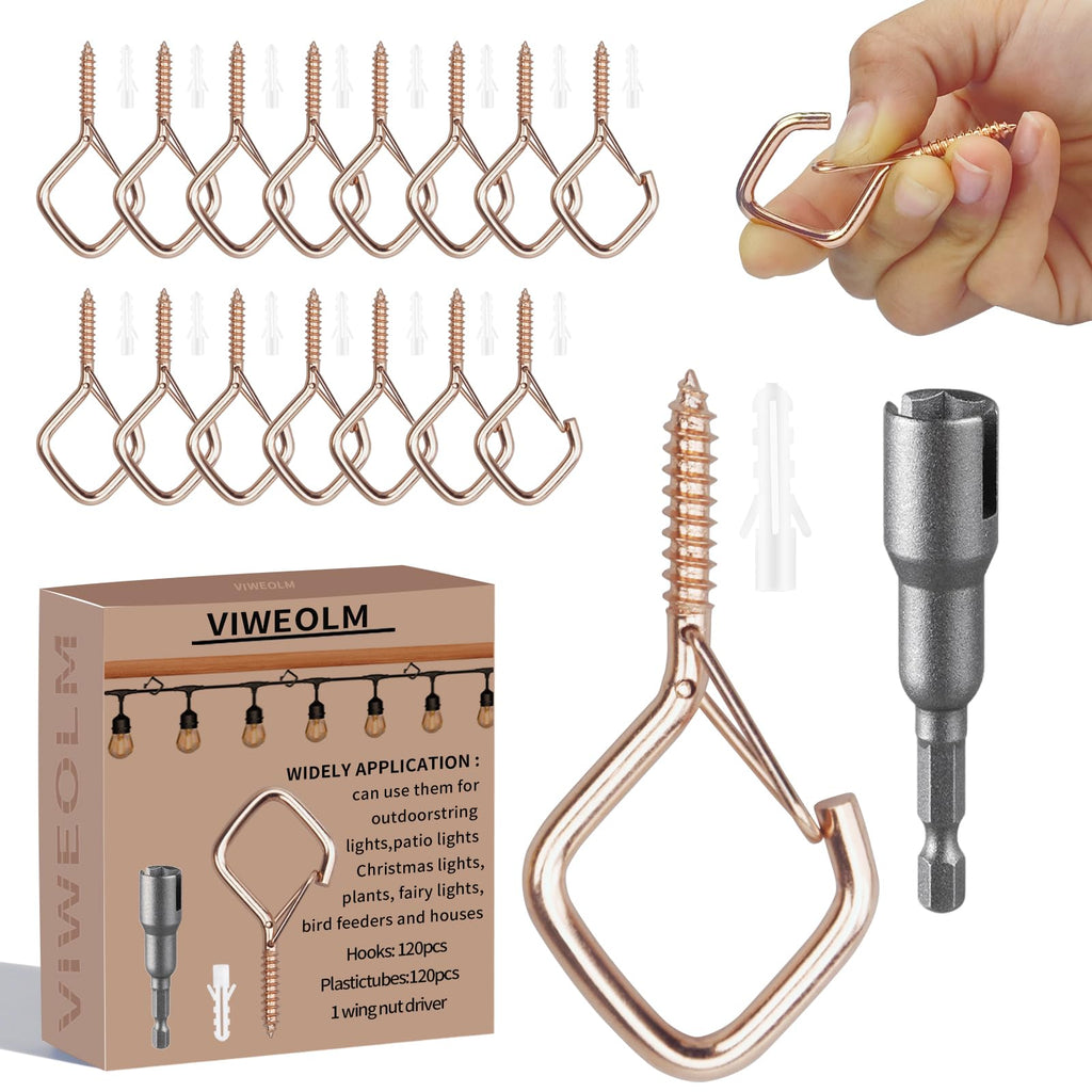 Viweolm 120 Pcs Rose Gold Eye Hooks Screw Heavy Duty,Ceiling Hooks for Hanging Plants,String Lights,Cup,Wind Chime,Bird Feeders. Plant Hanger Indoor&Outdoor