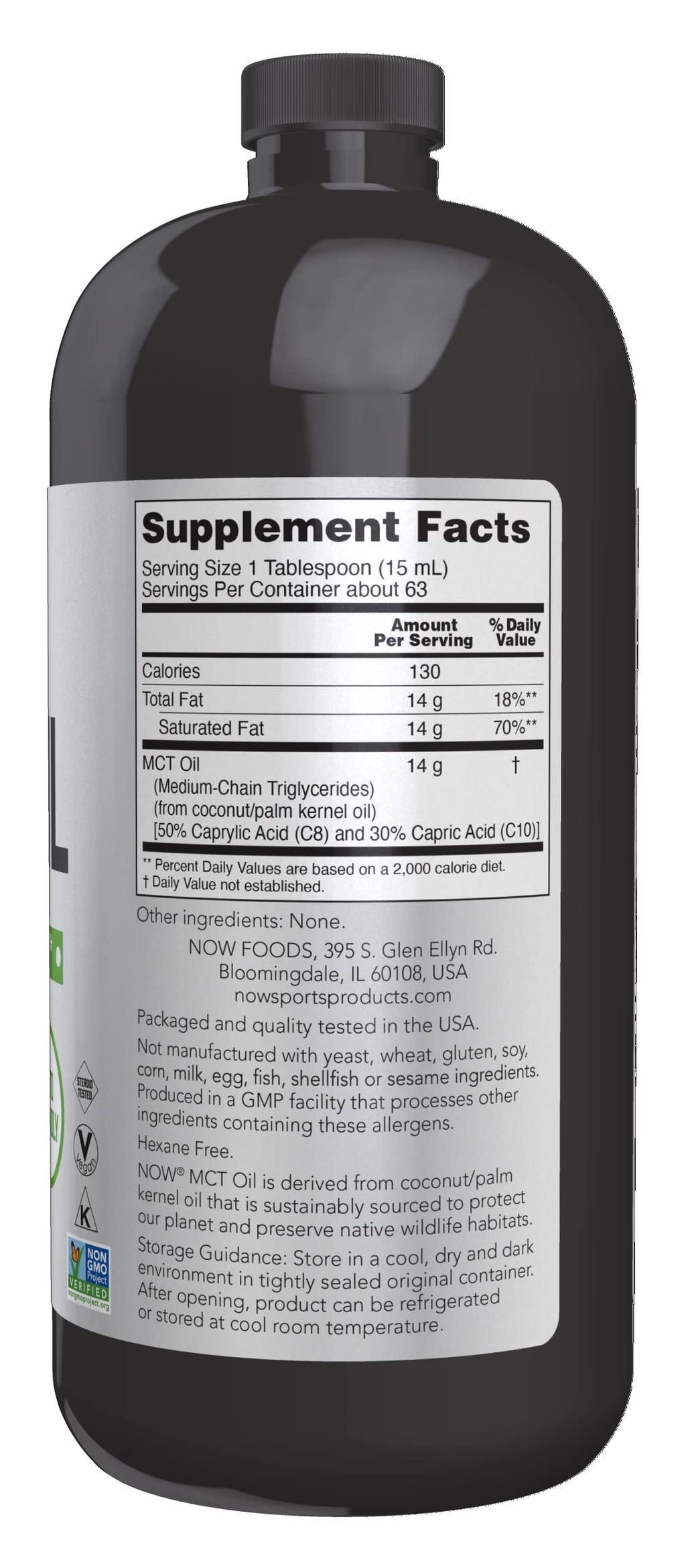 NOW Foods Sports Nutrition, MCT (Medium-chain triglycerides) Oil 14 g, Weight Management, Liquid, 32-Ounce