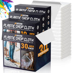 12 x 9 Ft Plastic Sheet Drop Cloths (30-Pack) - Disposable Painter's Sheeting & Tarps for Painting, Waterproof Painting Supplies, Dust Cover for Furniture/Couch/Floor Protection