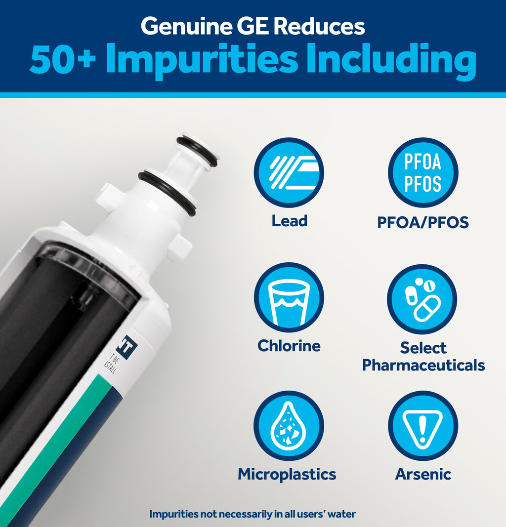 GE RPWFE Refrigerator Water Filter, Genuine Replacement Filter, Certified to Reduce Lead, Sulfur, and 50+ Other Impurities, Replace Every 6 Months for Best Results, Pack of 1