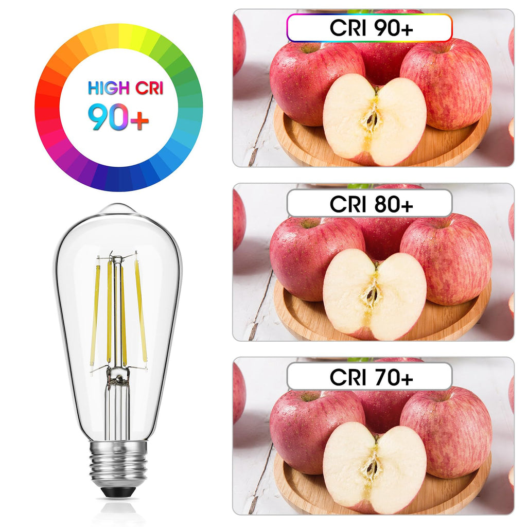 Gozelux LED Edison Bulbs 6W, Equivalent 60W, High Brightness Daylight White 5000K, 750 Lumens, ST58 Vintage LED Filament Bulbs with 90+ CRI, E26 Base, Dimmable, Clear Glass, Pack of 8