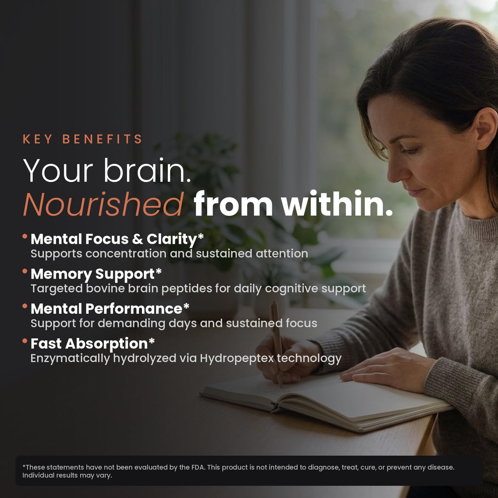 Nootropic Brain Supplement – Grass-Fed Bovine Brain Peptides for Focus, Memory & Mental Clarity – Ancestral Cognitive Support – Argentine Pasture-Raised, Non-GMO – 60 Capsules