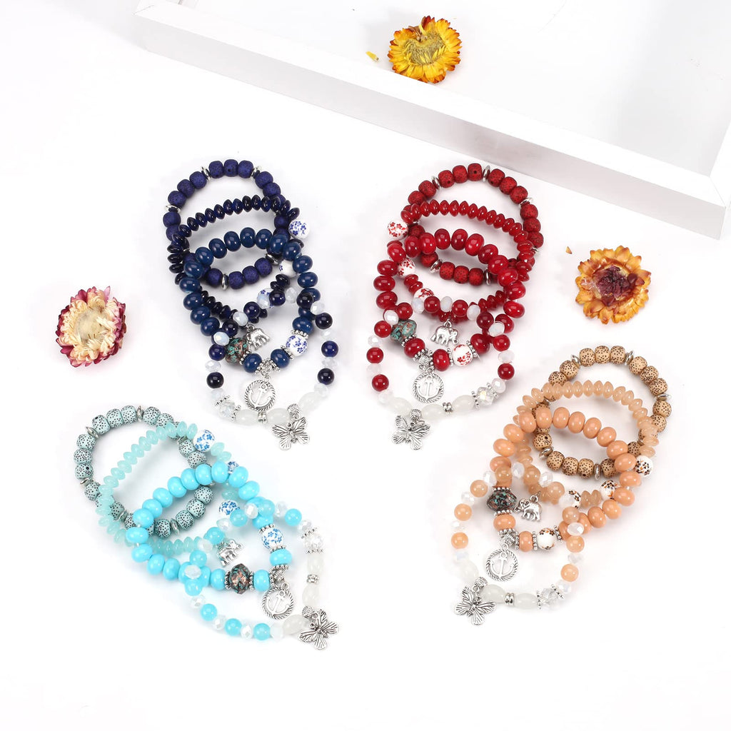 Twinfree Bohemian Bracelets Set for Women, Stackable Boho Stretch Multilayer Colorful Stack Beads Bracelet, Stretchy Beaded Charm Bracelet Ladies 8 Pack