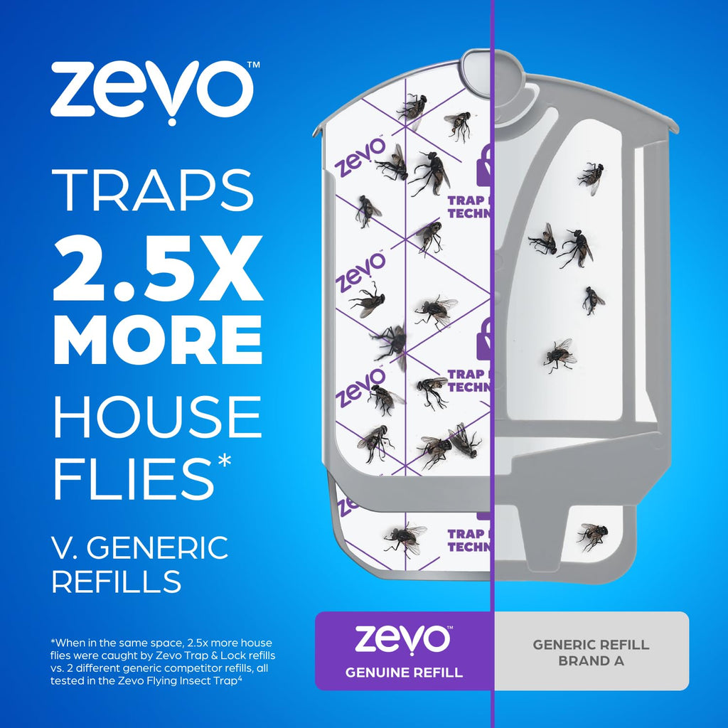 Zevo Flying Insect Trap Official Refill Cartridges - Fits Zevo Trap and MAX Indoor Fly Trap, Trap+Lock Technology Fly Trap Refill for Gnats, House Flies & Fruit Flies (8 Official Refill Cartridges)