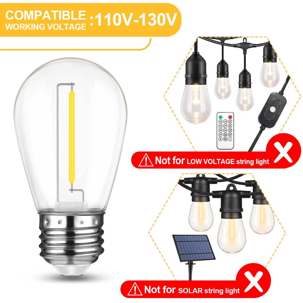 Mlambert 24 Pack LED String Light Bulbs,Shatterproof Outdoor String S14 Replacement Light Bulbs 2700K,Waterproof 1W Equal to 11W,Not Solar