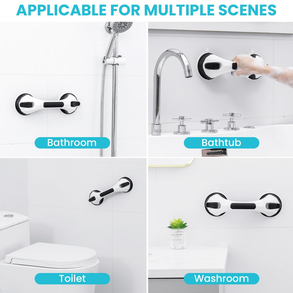 TAILI Shower Handles for Elderly Suction, 2 Pack 12 Inch Shower Grab Bars for Seniors, Grab Bars for Bathtubs and Showers, No Drilling Removable Safety Shower Grip, Black