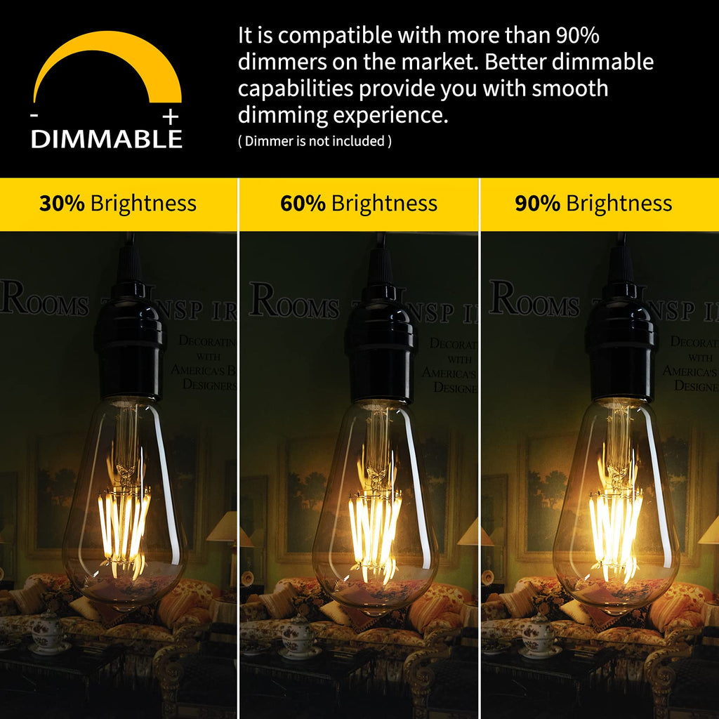 Brightown Edison Bulb, Dimmable 6W E26 LED Bulbs 60 Watts Equivalent Warm White, 6 Pack