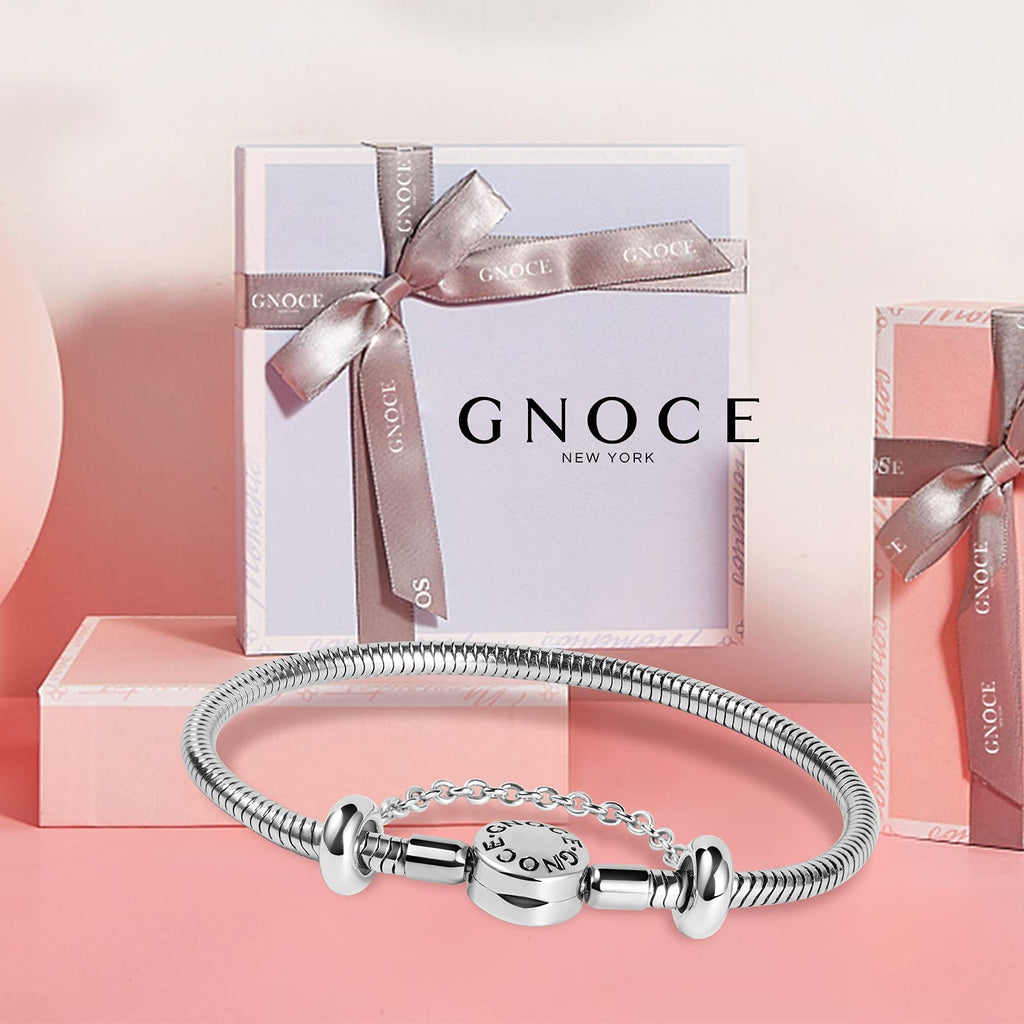 GNOCE Stainless Steel Snake Chain Charm Bracelet W/Safety Gift for Women(7.5in)