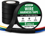 BEIVOBY 5 Rolls High Temp Wire Harness Tape, 250 FT Automotive Cloth Tape for Engine Wiring Loom, Electrical Cable Bundling, Noise & Vibration Damping, 3/4 in x 50 ft Each