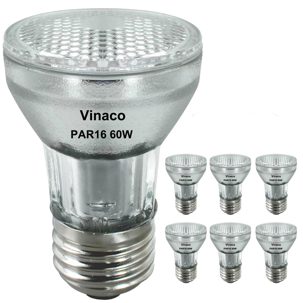 Vinaco PAR16 Bulb 120V, 6 Pack Long Lasting PAR16 Halogen Bulb 60 Watt with E26 Base, PAR16 Dimmable with 2800K Warm White, High Output PAR 16 Flood 60W for Range Hood Lights, Table Light, Track Light