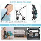 LPOTIUS Double Pet Stroller for Dogs and Cats with 2 Detachable Carrier, Quick-Folding Dog Stroller for Medium Small Dogs Cats, 4 Wheels, Light Blue