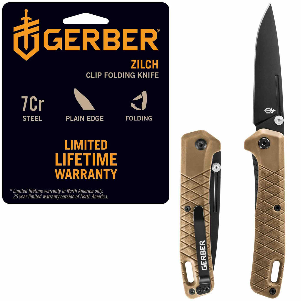 Gerber Gear Zilch Pocket Knife - 3.1" Plain Edge Blade Folding Knife - EDC Gear and Equipment - Coyote Brown