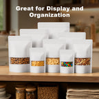 FireKylin 100 Pcs Resealable Bags, Paper Stand Up Pouches Bags with Matte Window for Small Businness, Zipper & Heat Sealable Treat Bags for Packaging(Inner Size 4.1" x 4.9"; Outer Size 4.7" x 7.9")