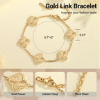 CORSMGSE 18K Gold Plated Clover Lucky Bracelet for Women Gold White Black Pink Green Red Blue Adjustable Double Sided Flower Four Leaf Link Bracelets Trendy Jewelry Gifts for Women Men