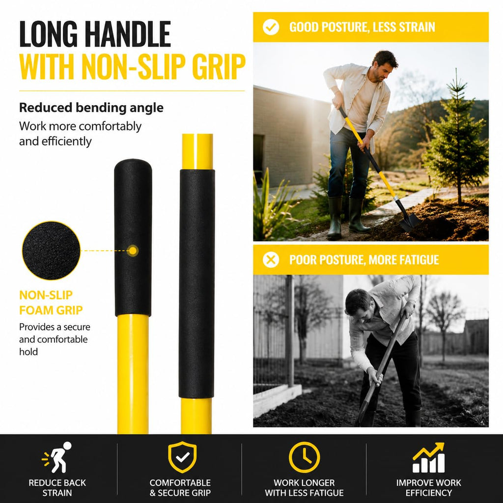 VNIMTI Heavy Duty Gardening Shovel, 56 Inch Round Blade with Fiberglass Handle (Yellow)