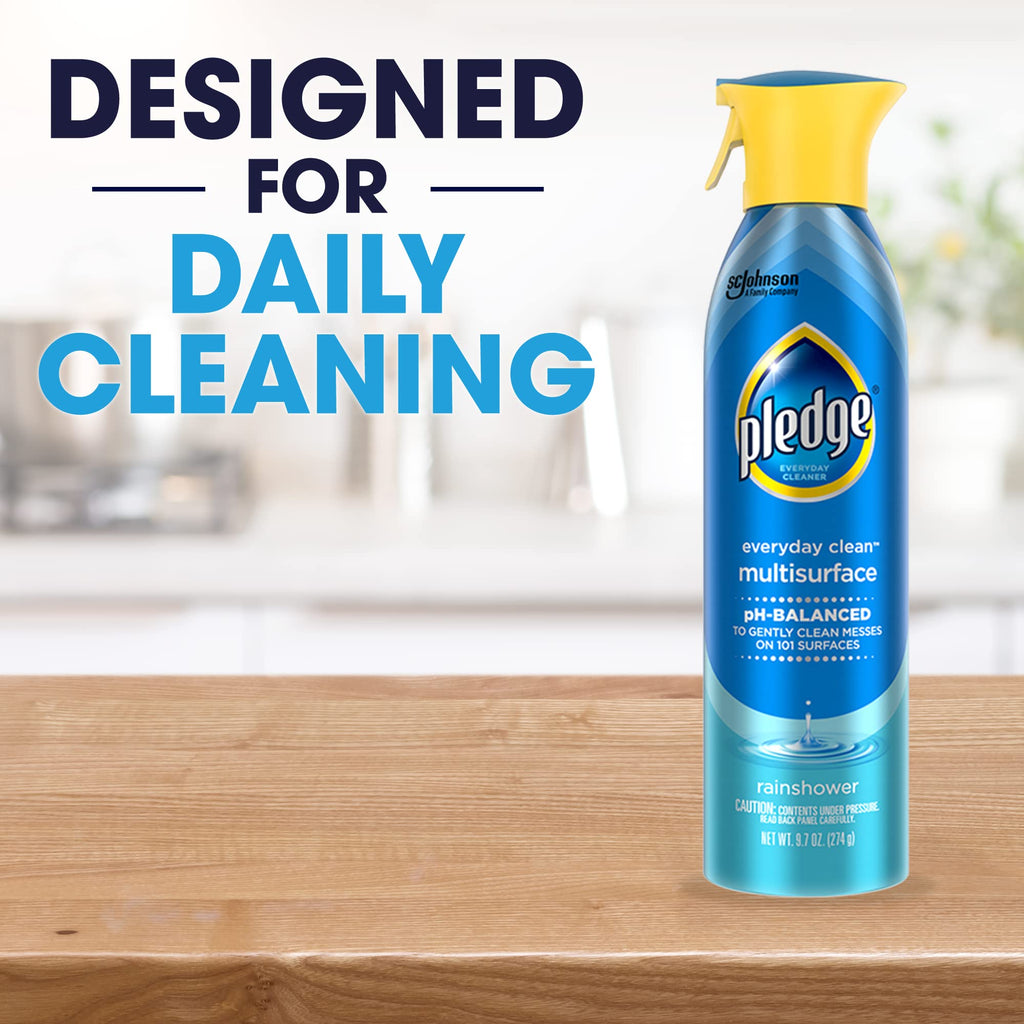 Pledge pH-Balanced Multisurface Spray, Gently Clean 101 Surfaces, Remove Dust and Messes, No Residue - Rainshower Scent, 9.7oz, Pack of 6