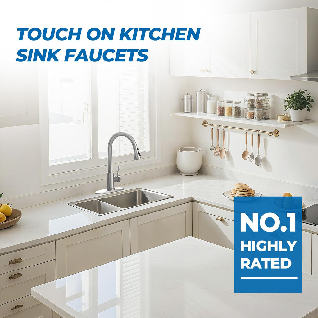WEWE High-Arc Pull-Down Kitchen Faucet, Brushed Nickel, 3-Mode Sprayer