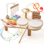Wooden Drum Set for Toddlers 1-3, Montessori Musical Toy for Kids
