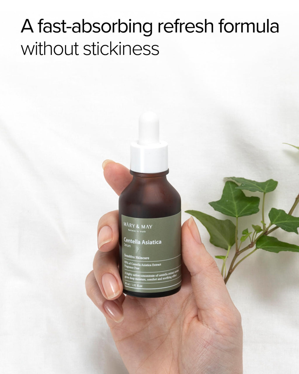 Mary&May Centella Asiatica Serum - 95% of Cica Extracxt for Instant Skin Soothing, Regeneration, and Elasticity Improvement - Korean Face Serum, Fragrance-Free, 1.01 fl.oz.