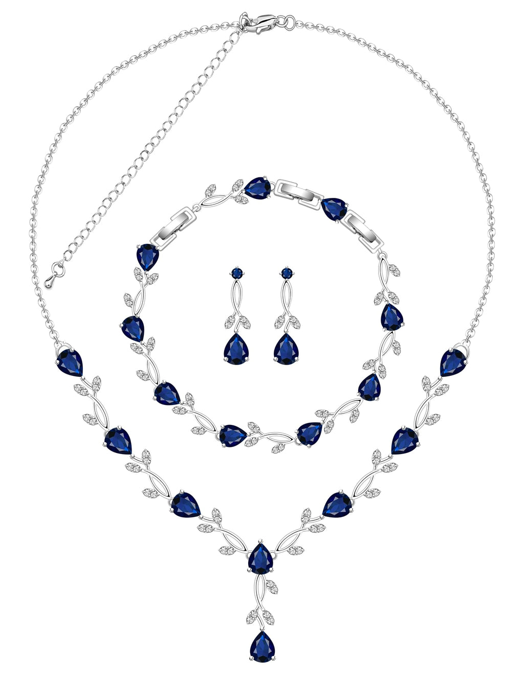 ZCGJWE Blue Sapphire Jewelry Set for Women Party Prom Wedding Necklace Earrings Set Gift for Mother Wife Friend