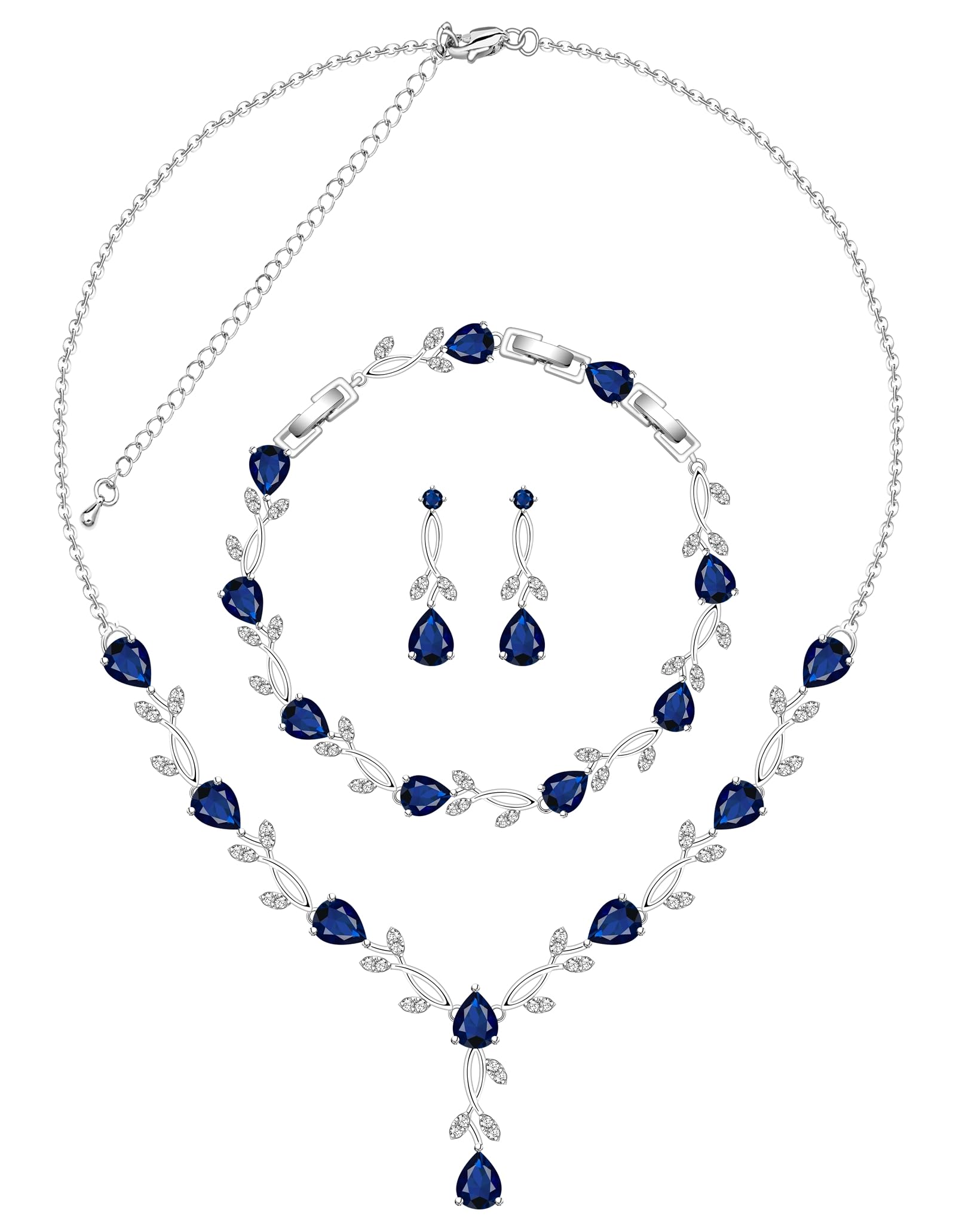 ZCGJWE Blue Sapphire Jewelry Set for Women Party Prom Wedding Necklace Earrings Set Gift for Mother Wife Friend