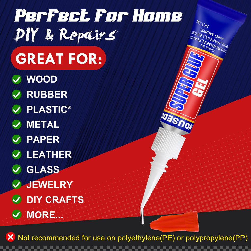 6 x 3g Super Glue Gel, Fast Strong Adhesive, Strong Cyanoacrylate (CA) Glue for Plastic, Metal, Ceramic, Leather, Wood, DIY Crafts and More