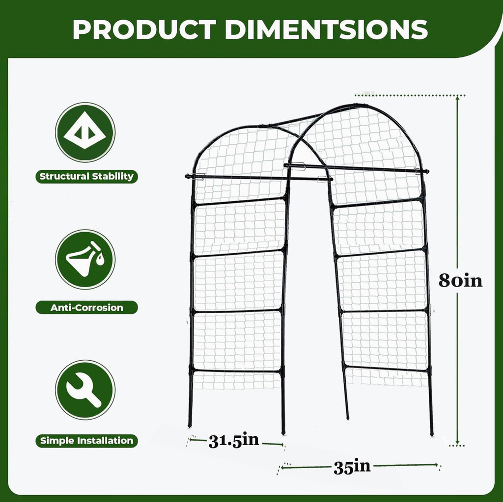 80 Inch Tall Garden Arch Trellis for Climbing Plants Outdoor, Grape Trelli Metal Vine Plants Support Flower Vegetable Tomato (Black, 33" L x 33" W x 80" H - Arch Trellis)