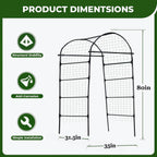80 Inch Tall Garden Arch Trellis for Climbing Plants Outdoor, Grape Trelli Metal Vine Plants Support Flower Vegetable Tomato (Black, 33" L x 33" W x 80" H - Arch Trellis)