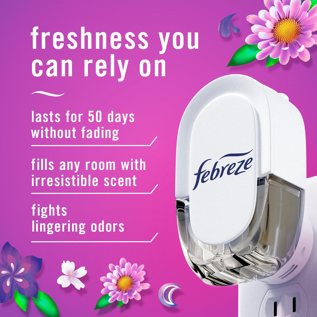 Febreze Plug In Air Freshener, Odor-Fighting Scented Oil Refill, For Home, Bathroom, & Kitchen, Long Lasting, Gain Moonlight Breeze and Gain Original Scents, 0.87oz Refills, 4 Count (2 of Each Scent)