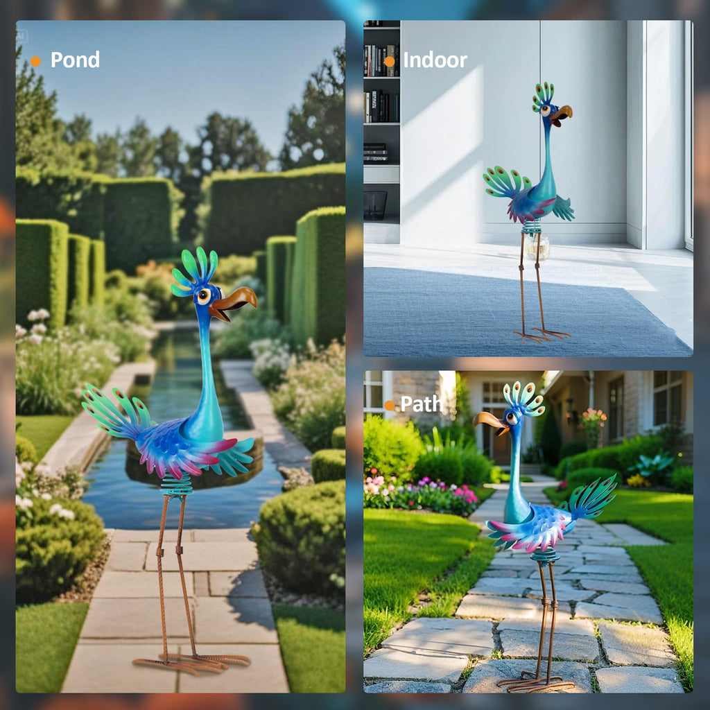 Natelf Metal Wacky Peacock Garden Outdoor Statue 26in for Yard Patio