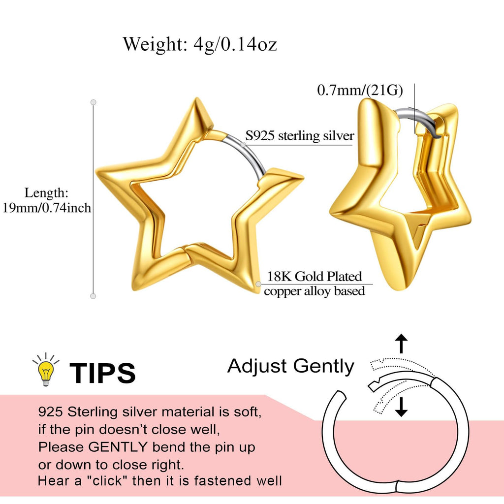 FindChic Star Huggie Earrings for Women, 14K Gold Plated Small Star Hoops