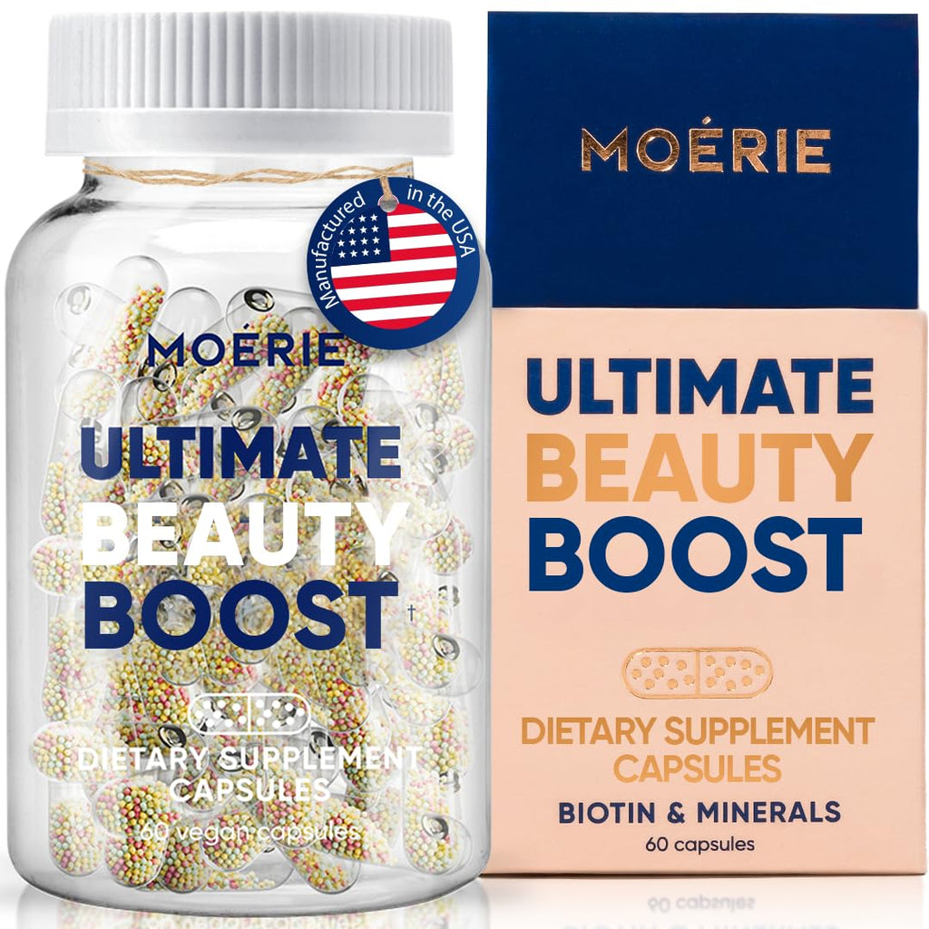Moerie Ultimate Hair Growth Supplements for Women & Men - Hair, Skin, Nails Vitamins with Biotin & Minerals for Hair Health - Thicker Hair - 60 Capsules